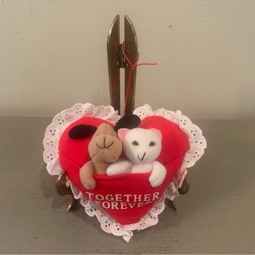 VTG Russ Berrie Together Forever Dog And Cat Heart Shaped Ornament